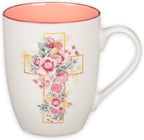 Christian Art Gifts Encouraging Ceramic Coffee & Tea Mug for Women: Rosy Pink Floral Cross, Microwave & Dishwasher Safe Cup, Cute Lead-free Inspirational Encouraging Novelty Drinkware, White, 12 oz.