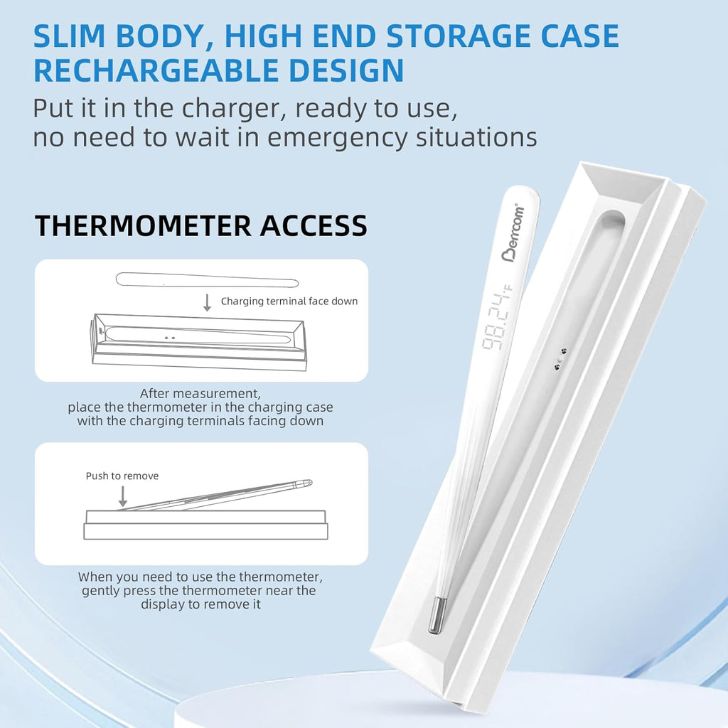 Berrcom Rechargeable Digital Thermometer for Adults and Kids, Medical-Grade Accurate Thermometers with LED Display, Fever Alarm, Fast Reading, Portable