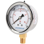 Glycerin Filled Pressure Gauge 300psi/20bar, Stainless Steel case, Brass Inside Construction, 2-1/2" dial, 1/4" NPT Rear Connection.