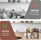 Coffee Bar Accessories, 2-Tier Coffee Bar Organizer with 4 Coffee Cup Holder Hooks, Mul-tifunctional Wooden Beaded Coffee Station Countertop Stand Shelf for Kitchen Home Office