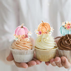 42Pcs Edible Pumpkin Cupcake Toppers Autumn Thanksgiving Theme Party Wafer Paper Flowers Pumpkin Cupcake Toppers Baby Gender Reveal Party Supplies