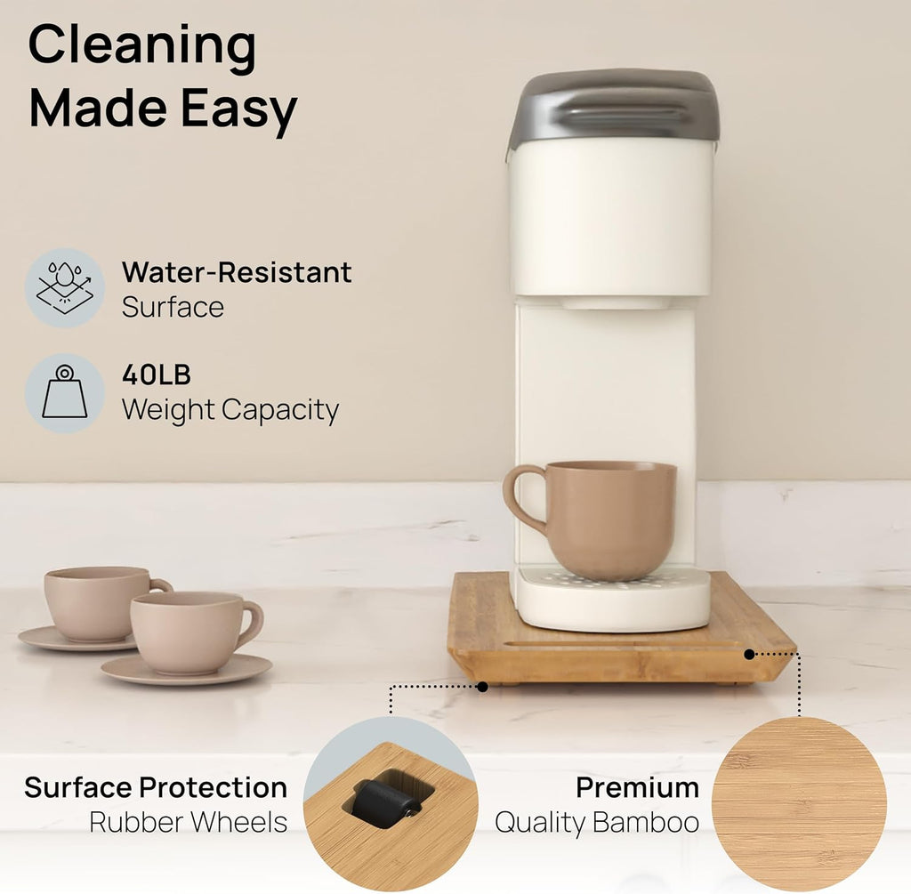 Ibyx Elegant Sliding Tray for Your Coffee Maker & Heavy Kitchen Appliances - Sturdy, Slides Easily from Under The Cabinet (Natural, 7.5”W x 14.5”D)