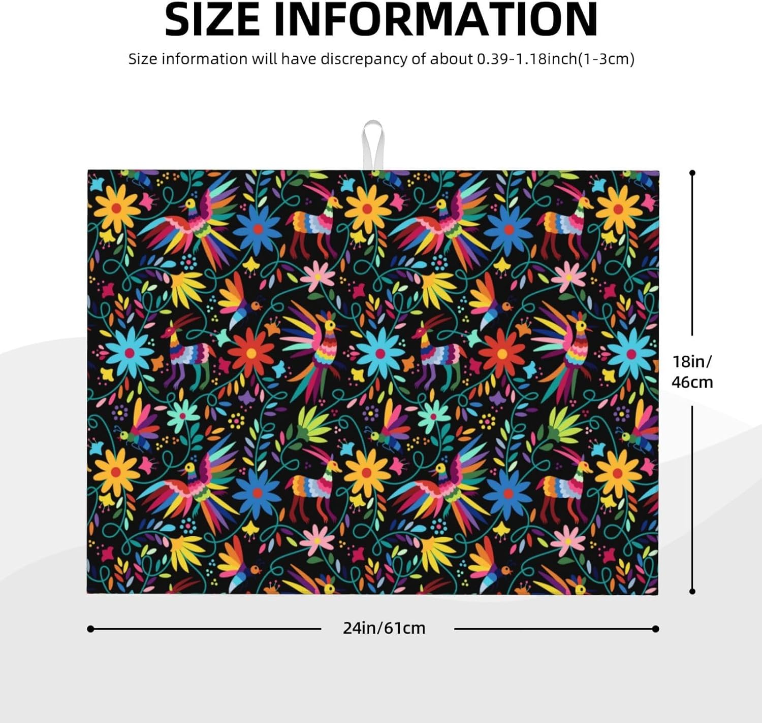 Mexican Colorful Bird and Floral Abstract Dish Drying Mats for Kitchen Counter, 18x24 inch Absorbent Decorative Microfiber Drying Pad, Anti-Slip & Absorption for Sink Small Appliances, Home Decor
