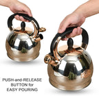 Stainless Steel Whistling Tea Kettle with Metal Capsulated Bottom for Quick Heat Distribution 2.8 Quart