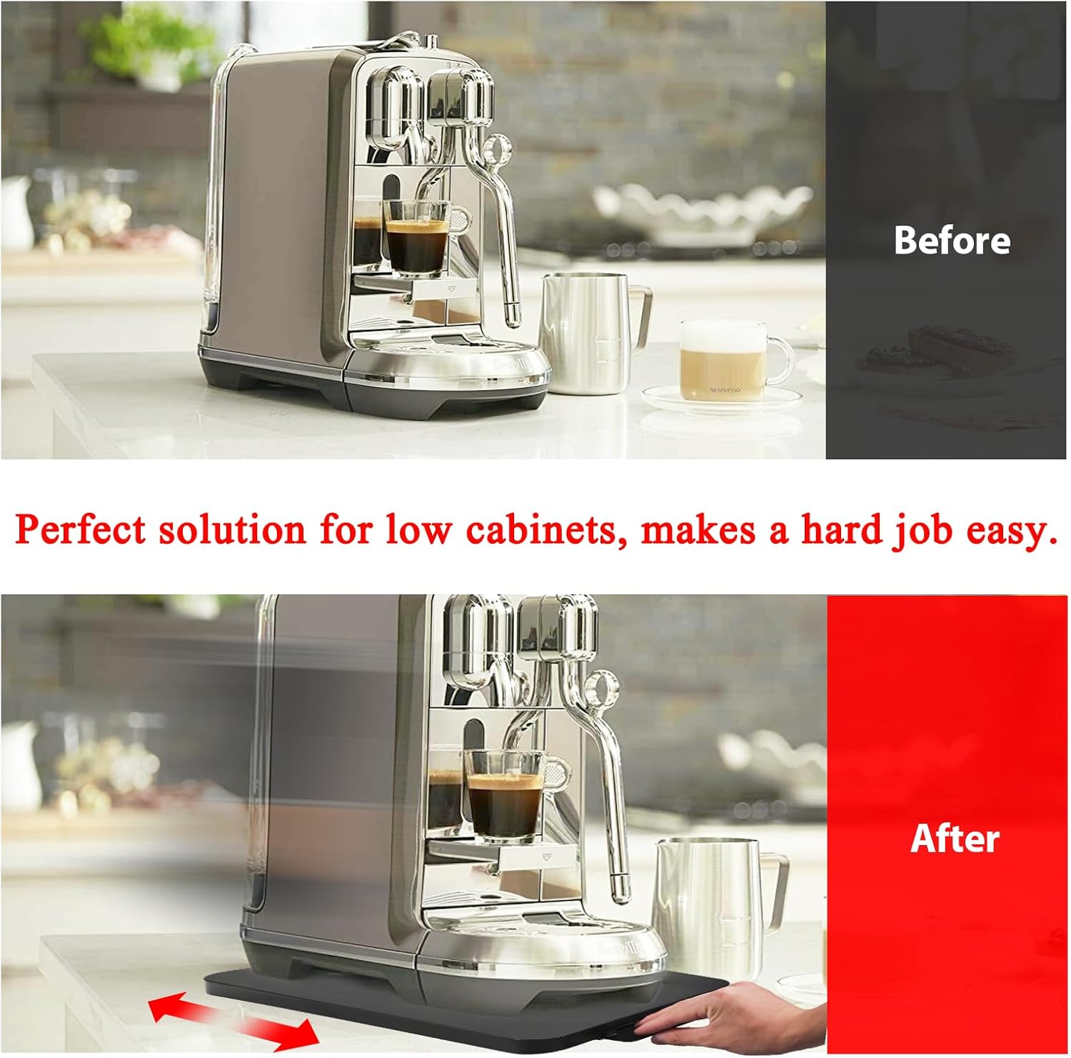 Coffee Maker Sliding Tray,Kitchen Caddy Sliding Tray for KitchenAid Stand Mixer Coffee Pot Slider Under Cabinet Appliance Toaster Blender Air Fryer Countertop Storage Moving Slider(9"W x 14.5"D)