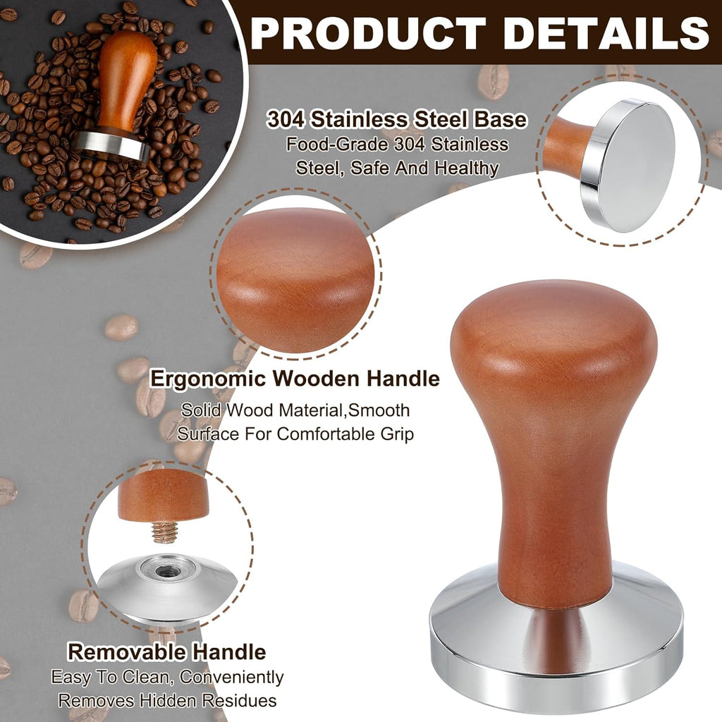 uxcell 58mm Coffee Tamper, Stainless Steel Espresso Press Tamper, Espresso Tamper with Wooden Handle Suitable for Coffee Shop, Restaurant Bar, Bakery (Dark Brown)