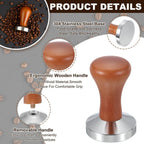 uxcell 58mm Coffee Tamper, Stainless Steel Espresso Press Tamper, Espresso Tamper with Wooden Handle Suitable for Coffee Shop, Restaurant Bar, Bakery (Dark Brown)