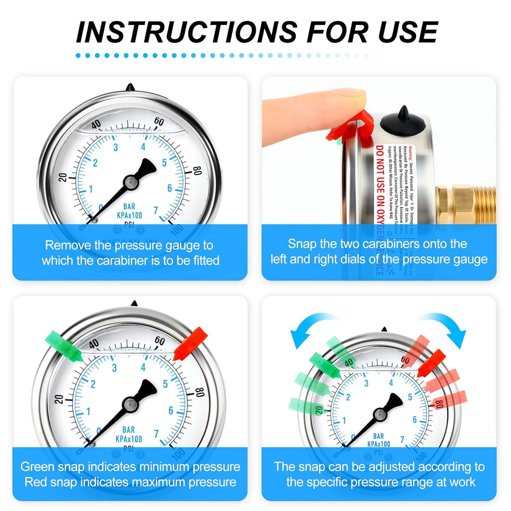 MEANLIN MEASURE 0~100Psi Liquid Filled Pressure Gauge 1/4" NPT 2.5" FACE DIAL Stainless Steel Glycerin Filled WOG Water Oil Air Back Mount (with 2PCS Snaps)