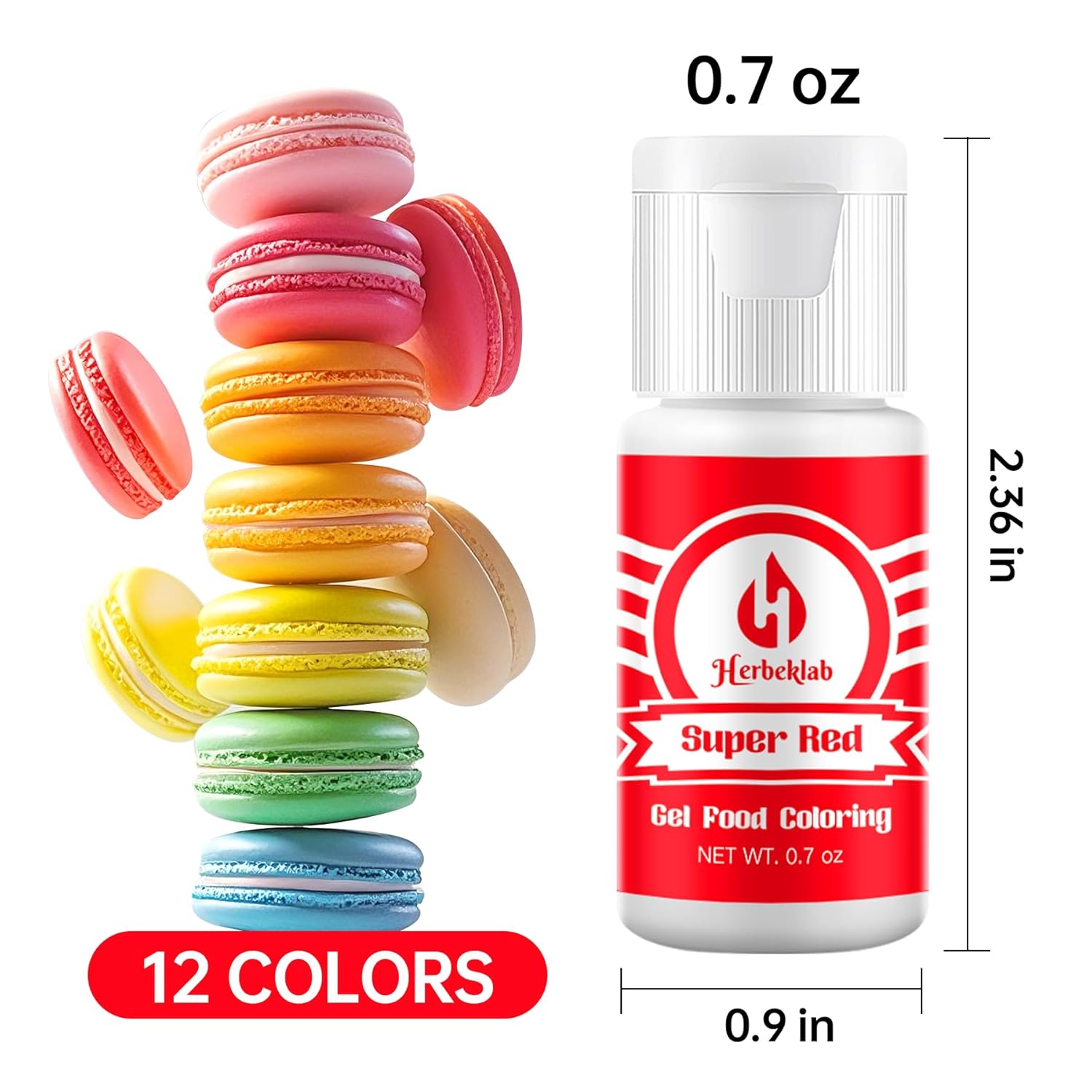 Gel Food Coloring 12 Colors x 0.7 oz Herbeklab Concentrated Gel Based Food Dye Vibrant Icing Colors Neon Food Coloring for Baking Cake Decorating Cookies Fondant