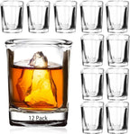 Ruckae 12 Pack 2 OZ Shot Glasses Set Clear Shot Glasses Bulk with Heavy Base Bar Square Glass Shot Cups for Vodka Tequila Whiskey Liquor