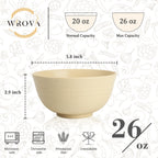 6-piece Wheat Straw Bowls sets 26oz,Alternative Plastic Bowls Reusable for indoors and outdoors,Microwave-able and Dishwasher Safe Bowls Sets Easy to Clean.Beige Series