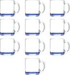 Libbey Clear Glass Coffee Mugs 13 oz. Set of 10, Bulk Pack - Perfect for Coffee, Tea, Espresso, Hot Cocoa, Other Beverages - Blue Bottom