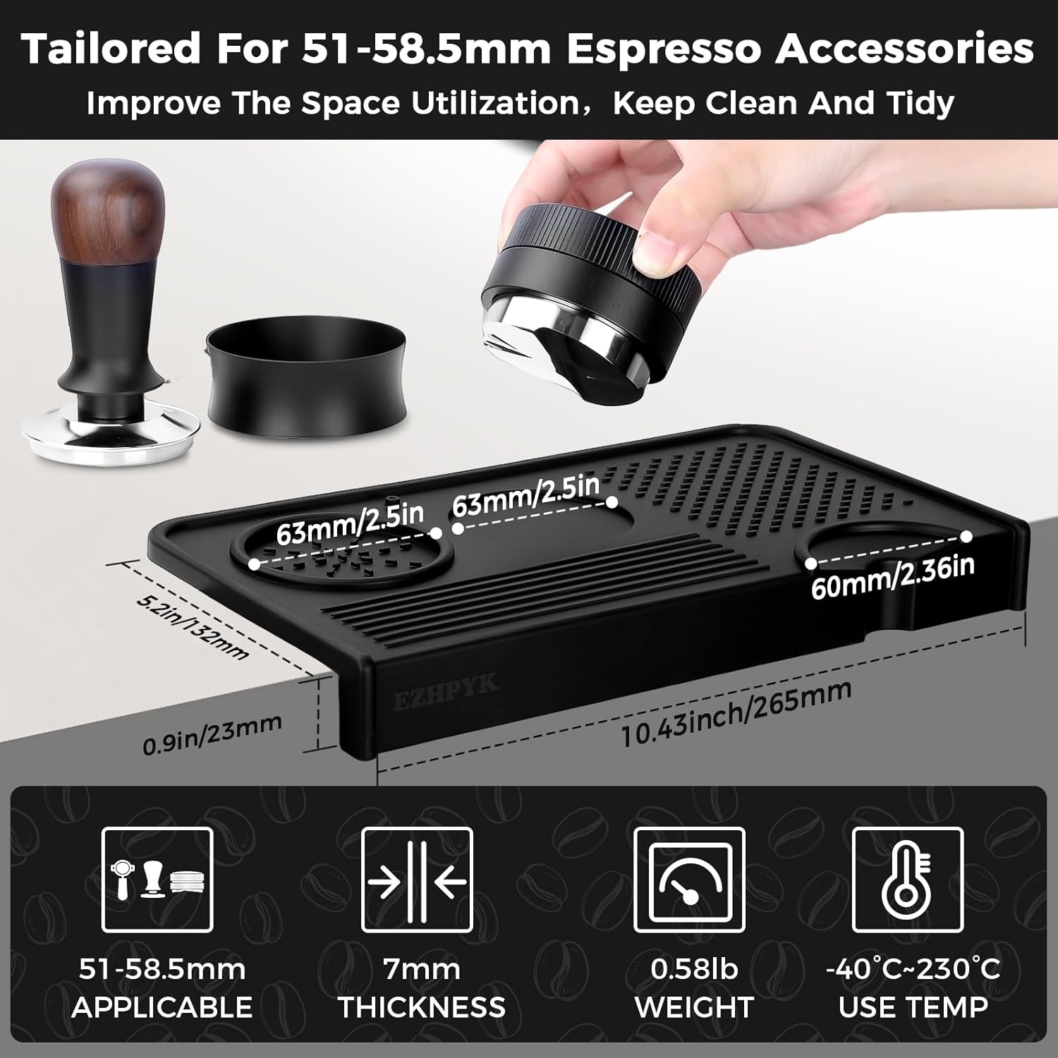 Food Grade Silicone Espresso Tamping Mat for Counter – Multi-Slot Coffee Tamper Mat for Barista Espresso Machine Accessories – Waterproof Neat Tamp Station Coffee Bar Mat for Countertop Black