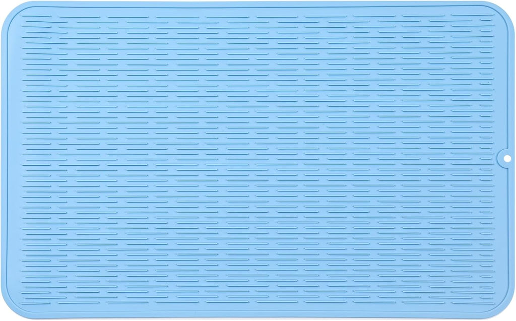 Silicone Dish Drying Mat for Multiple Usage,Easy clean,Eco-friendly,Heat-resistant Silicone Mat for Kitchen Counter or Sink,Refrigerator or Drawer Liner Light Blue 3XL 28 inches x 18 inches