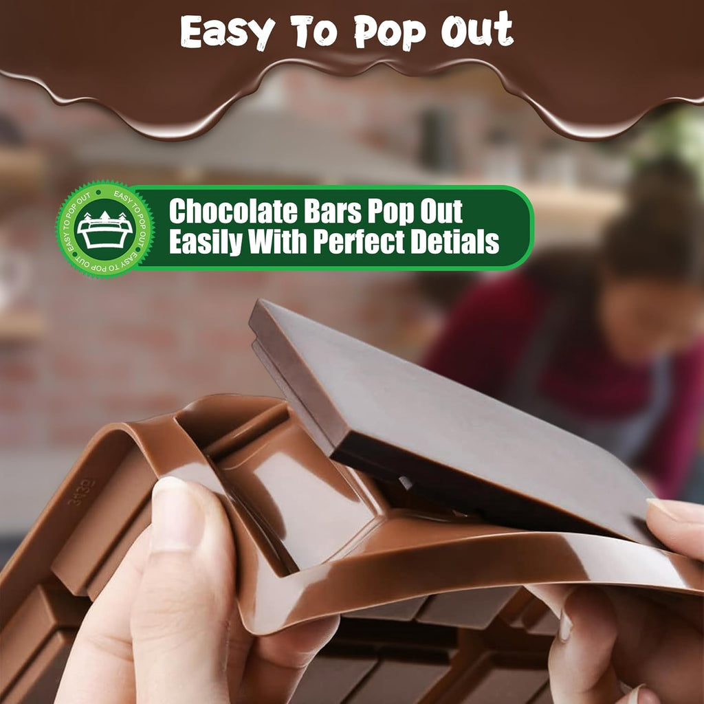 9 in 1 Silicone Break Apart Chocolate Bar Mold with Plastic Bags and Thanks for the stickers,Non Stick Homemade Protein and Energy Bar Mould - 113pcs