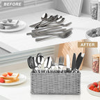 Ayiaren Grey Plastic Cutlery Silverware Holder Small Utensil Organizer Holders for Kitchen Counter Party Flatware Caddy Table Silverware Organizer Basket Spoon Knife Fork Holder Picnic Utensil Caddy