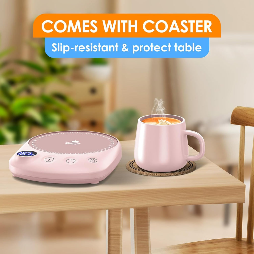 Coffee Mug Warmer - Fastest Heating & Highest Temperature, Coffee Cup Warmer for Desk Auto Shut Off, 4 Temp Settings & 1-12H Timer, Smart Electric Beverage Warmer for Coffee, Tea (Pink)