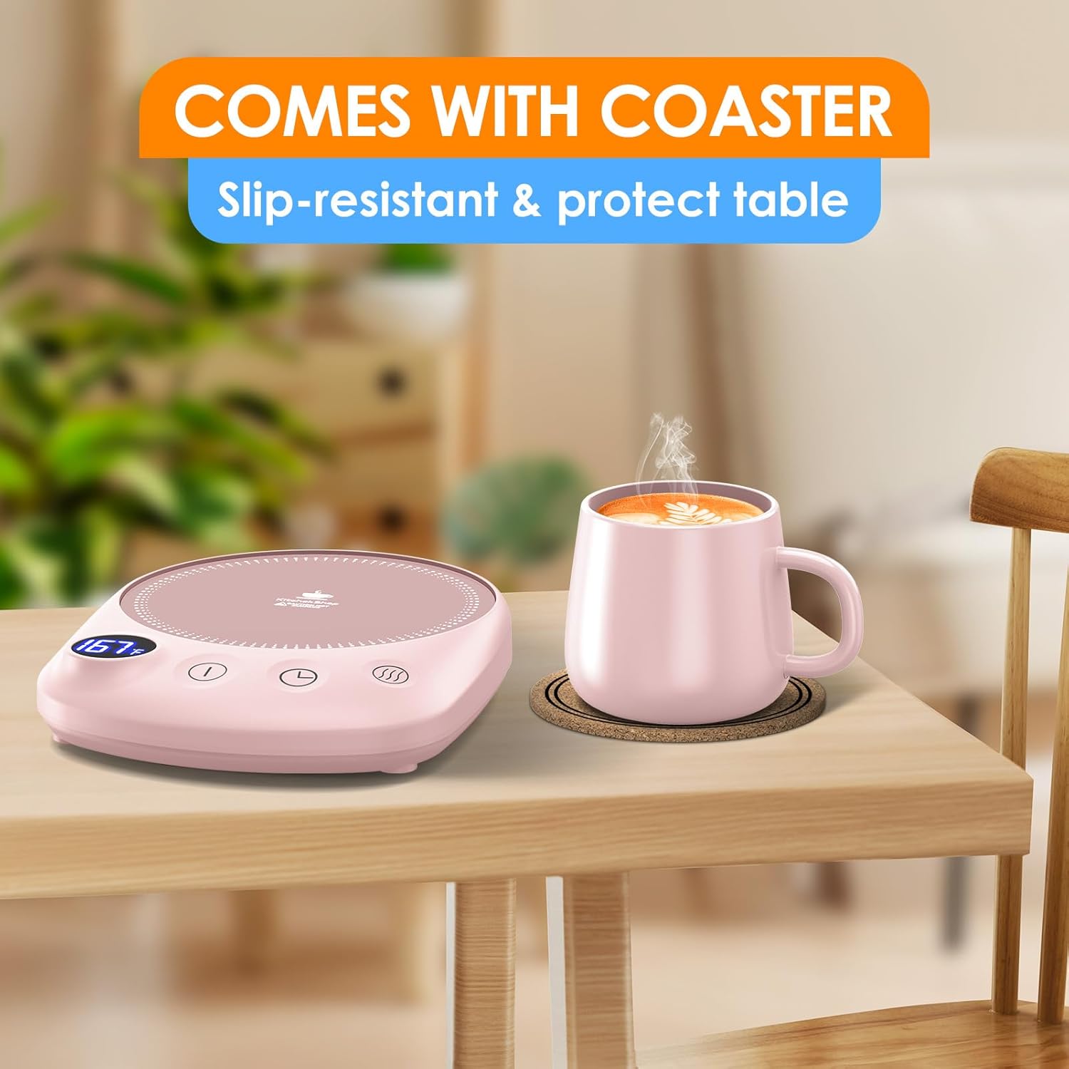 Coffee Mug Warmer - Fastest Heating & Highest Temperature, Coffee Cup Warmer for Desk Auto Shut Off, 4 Temp Settings & 1-12H Timer, Smart Electric Beverage Warmer for Coffee, Tea (Pink)