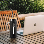 Kodrine Tumbler with Lid and Straw, 20 oz Glass Coffee Tumbler with Handle, Smoothie Cup with Bamboo Lid | Time Marker | Silicone Protective Sleeve, BPA Free - Black