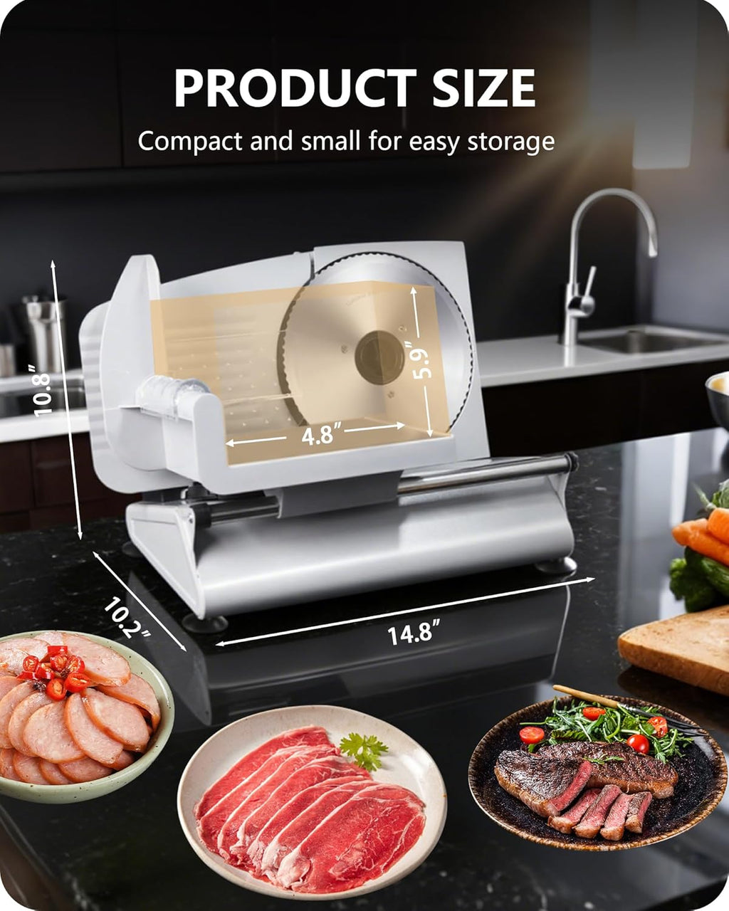 Meat Slicer Machine for Home, 200W Electric Deli Food Slicer with 2 Removable 7.5" Stainless Steel Blades & Tray, Adjustable Thickness, Child Lock Protection, Easy to Clean for Meat, Bread, Cheese
