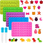 Gummy Candy Molds - Silicone Gummy Dinosaur/Marine Animal/Donut/Small Hearts Shapes/Fruit Snack Mold for Kids with 2pcs Dropper,Non-stick and Bpa Free for Mini Candy Chocolate Gummies Baking