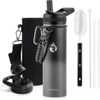 Insulated Water Bottle 20 oz, Triple Wall Vacuum Stainless Steel (Cold for 48 Hrs), Leak Proof & Non-BPA, Kids Water Bottle Jug for School with Straw Spout Lids, Dark Gray