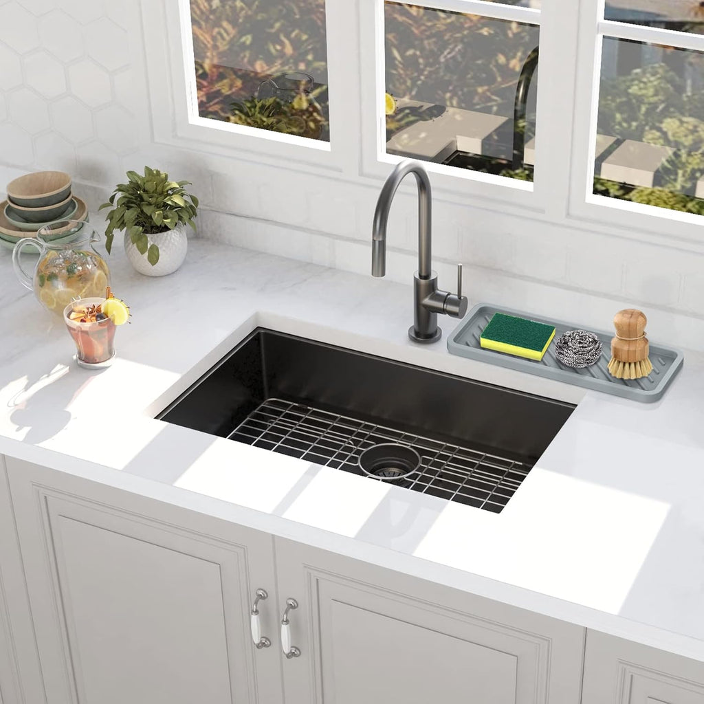 EG-SIPRO Kitchen Sink Organizer Tray,Sponge Holder for Kitchen Sink Bathroom Counter Tray Sponge Caddy Silicone Soap Holder for Soap dispenser, Bottle, Dishwashing Accessories(2-pack)