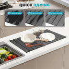 Extral Large Quick Dry Stone Drying Mat for Kitchen Counter,28"(L)x16"(W) Collapsible Eco-Friendly Absorbent Diatomaceous Earth Mat for Dishes Cups,Dish Drying Mats for Any Countertop ﻿