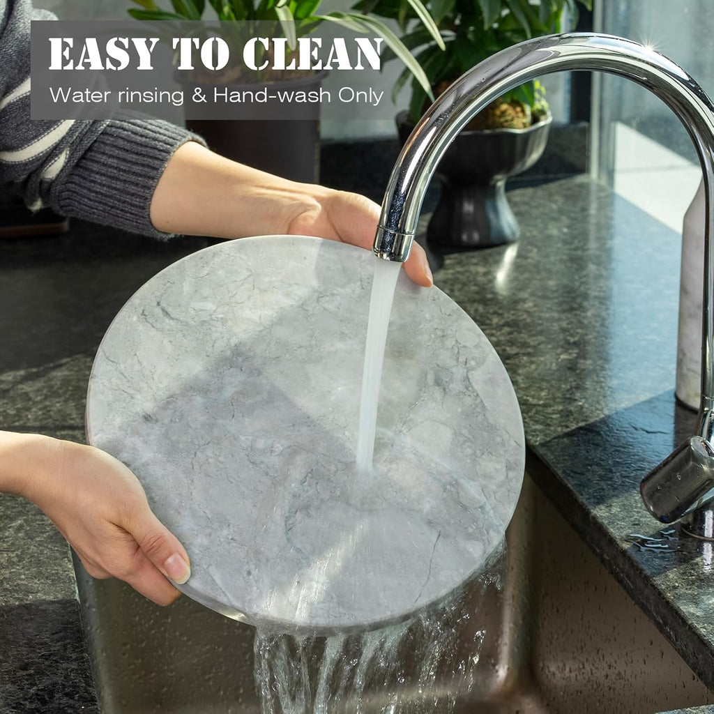 Koville Round Marble Pastry Cutting Board - 11" Gray Marble Cheese Board for Baking, Charcuterie, Pastry, Trivet - Non-Stick Heat Resistant Stone Cutting Boards for Kitchen