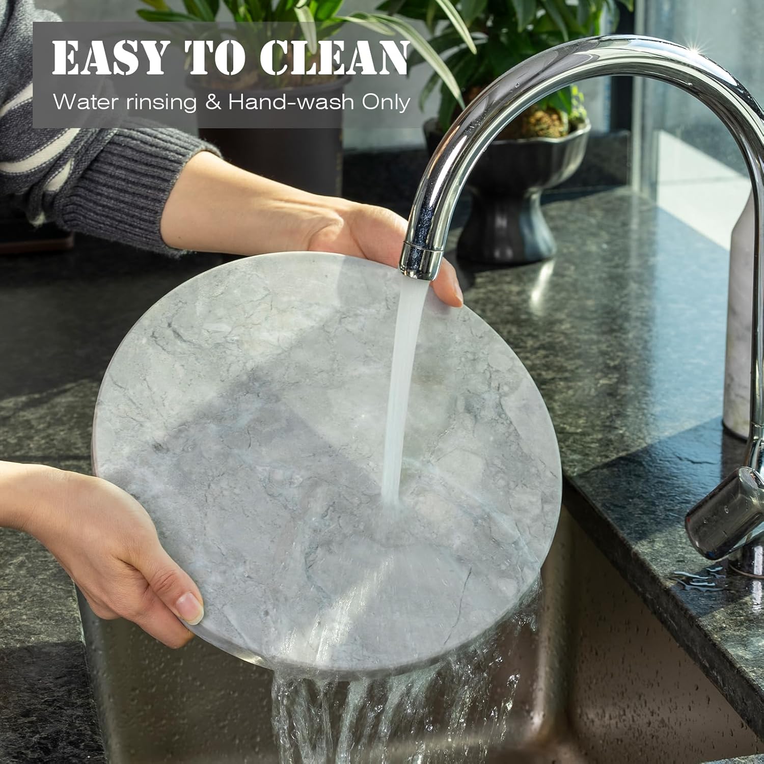 Koville Round Marble Pastry Cutting Board - 11" Gray Marble Cheese Board for Baking, Charcuterie, Pastry, Trivet - Non-Stick Heat Resistant Stone Cutting Boards for Kitchen