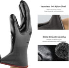 ANDANDA Smart Touch Work Gloves - 12 Pairs, 3D Comfort Stretch Fit, Nitrile Coated with Grip, Seamless Knit Nylon, Suitable for Warehousing, Logistics, Handling, Black (XL)