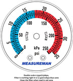 MEASUREMAN 2" Dial Size, Liquid Filled Pool Filter Pressure Gauge, 304 Stainless Steel Case, 0-35psi/250kpa,1/4" NPT Center Back Mount
