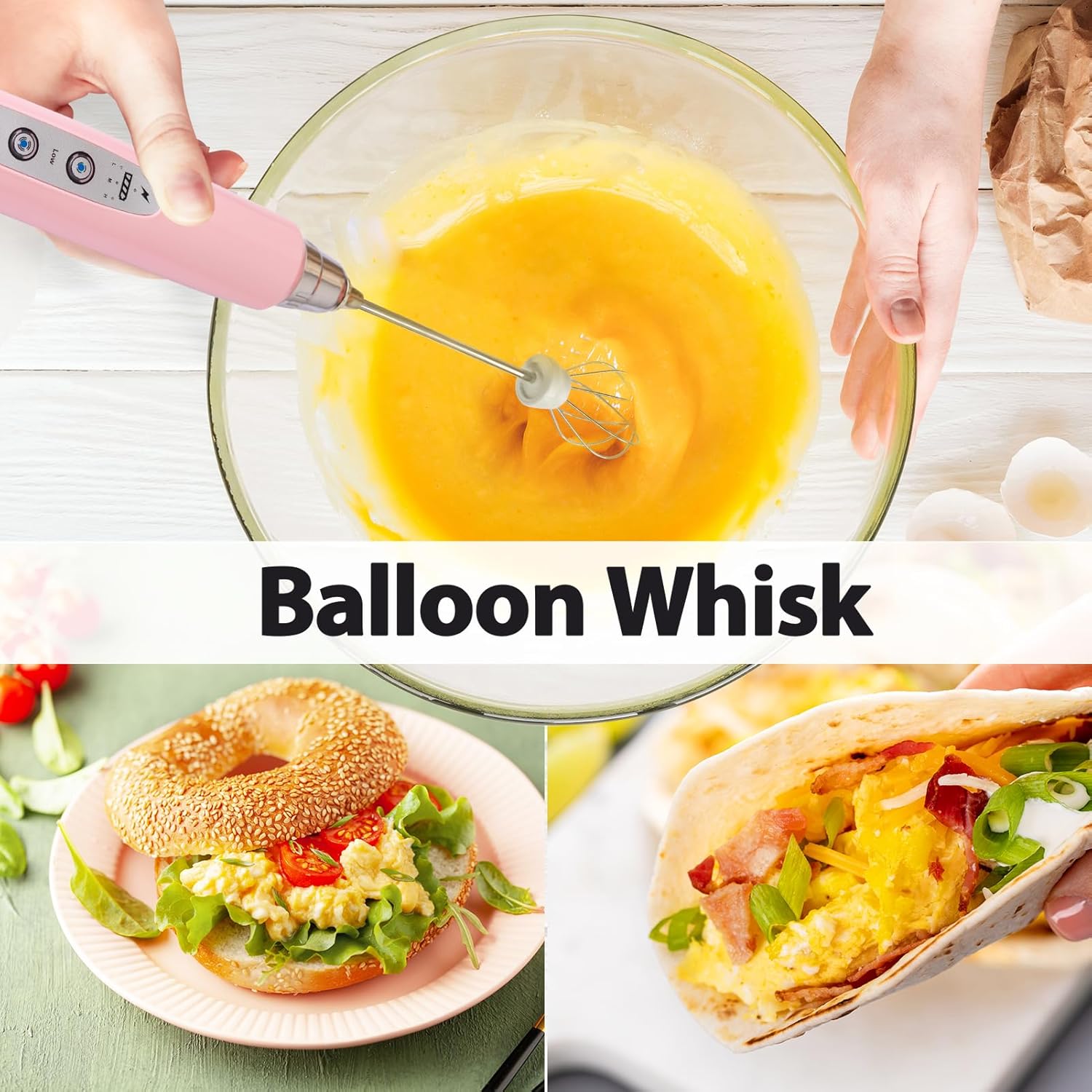 Milk Frother Rechargeable Handheld - Electric Whisk 3 Speed Adjustable, Coffee Frother Wand with 3 Stainless Whisks, Electric Foam Maker, Drink Mixer Blender for Latte Cappuccino Matcha Egg