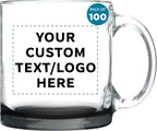 Custom Libbey Clear Glass Coffee Mugs 13 oz. Set of 100, Personalized Bulk Pack - Perfect for Coffee, Tea, Espresso, Hot Cocoa, Other Beverages - Black Bottom