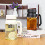 32oz Glass Water Bottle, Tea Bottle with Infuser & Handle, BPA-Free Leakproof Wide Mouth Large Tea Infuser Bottle for Hot or Cold Drinks, Loose Tea, Fruit (White)