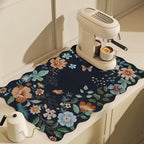 Scalloped Bohemian Coffee Bar Mat Dish Drying Mats for Kitchen Counter, Kitchen Decor,(16"x24", Black)