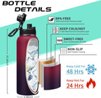 40OZ Stainless-steel Water-Bottle with Straw - Pop-up Spout & Straw Lids, Survival Paracord Handle, Storage Sleeve & Cup Mat, Leak Proof Reusable Insulated Men Women Water Jug for Gym Workout