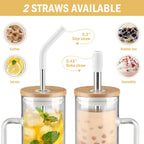 Kodrine Tumbler with Lid and Straw, 20 oz Glass Coffee Tumbler with Handle, Smoothie Cup with Bamboo Lid | Time Marker | Silicone Protective Sleeve, BPA Free - White