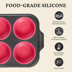 BRONYPRO Jumbo Silicone Muffin & Cupcake Pan for Baking with Metal Frame, Extra Large 3.5dia Muffin Tins Easy to Pop Nonstick Non Toxic Bakeware for Oven, Rose Pink