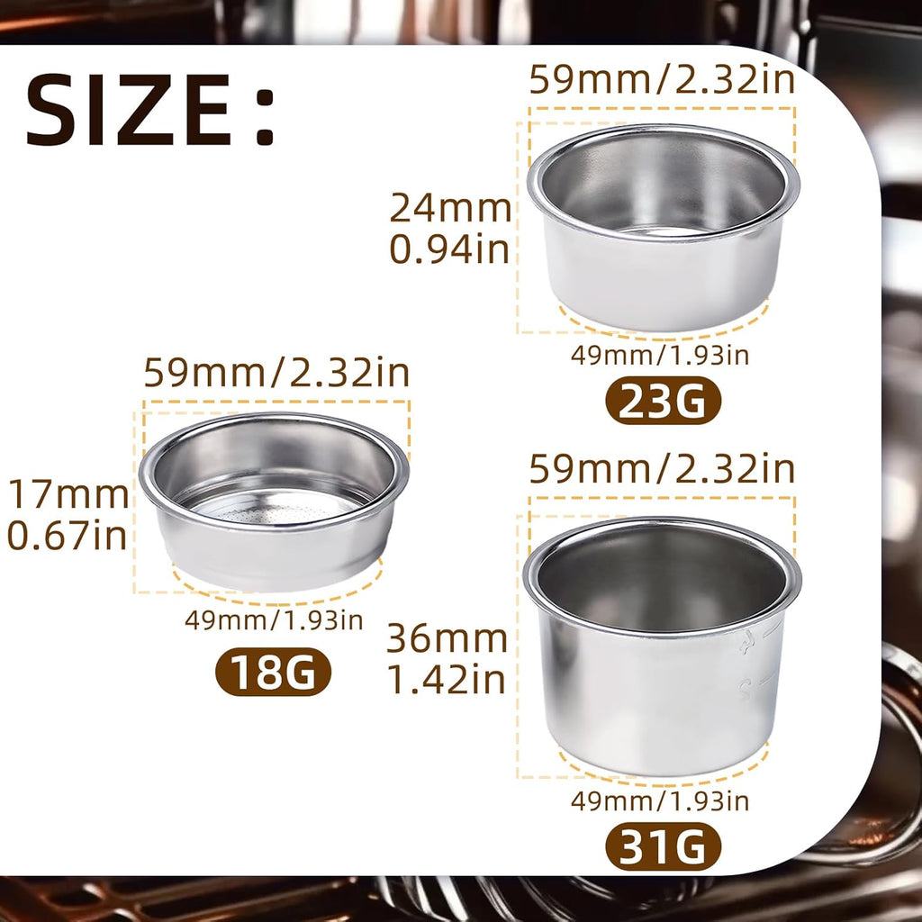 51mm Coffee Filter Basket, Stainless Steel Coffee Filter Reusable Coffee Machine Filter Accessory, Single/Double/Four Cup Single Wall Coffee Pressurized Porous Filter