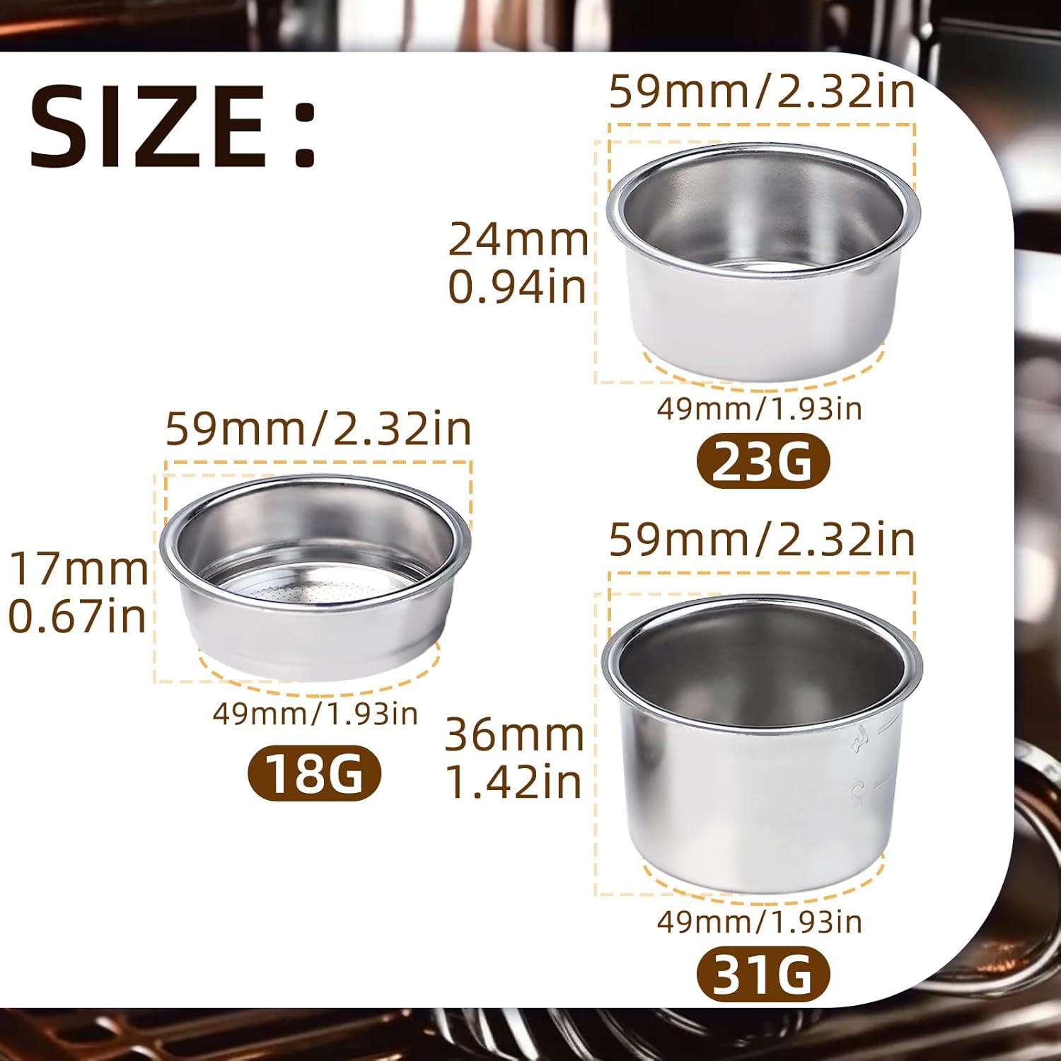 51mm Coffee Filter Basket, Stainless Steel Coffee Filter Reusable Coffee Machine Filter Accessory, Single/Double/Four Cup Single Wall Coffee Pressurized Porous Filter