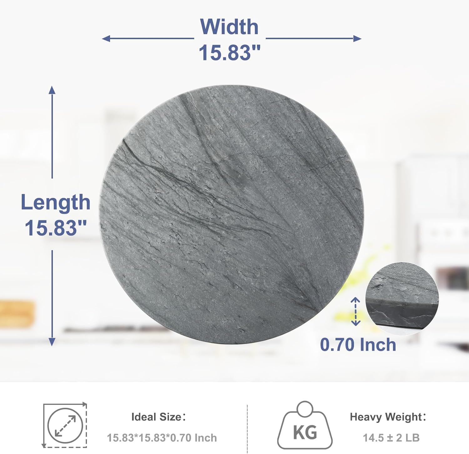 Koville Dark Grey Marble Pastry Cutting Board, 16" Large Marble Cheese Serving Board for Kitchen Countertop, Stone Tray for Baking, Charcuterie, Trivet, Dough Pastry and Stone Cutting Boards