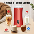 Milk Frother, Upgraded 4-in-1 Milk Frother and Steamer, Hot and Cold Foam Maker and Milk Warmer with Temperature Control & Auto Shut-Off, Frother for Coffee, Latte, Cappuccino, Matcha(Red)