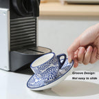 Selamica Ceramic 2 oz Espresso Cups, Small Expresso Coffee Cup Set with Saucers, Porcelain Mini Demitasse Cups for Latte Mocha Tea, Set of 6, Vintage Blue