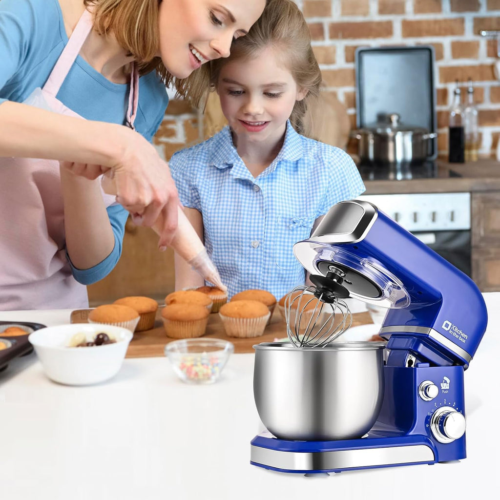 Kitchen in the box Stand Mixer,3.2Qt Mini Electric Food Mixer,6 Speeds Portable Lightweight Kitchen Mixer for Daily Use with Egg Whisk,Dough Hook,Flat Beater (Reflex Blue)