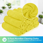 HOMEXCEL Yellow Microfiber Cleaning Cloth, 12 Pack Premium Microfiber Towels for Cars, Lint Free, Highly Absorbent, Reusable Cleaning Rags for Car, Household, Kitchen, Window, 11.5"X11.5"