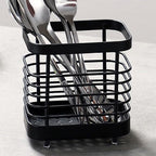 Utensil Holder, Stainless Steel Sink Drying Rack, Silverware Cutlery Flatware Holder, Cutlery Drainer for Utensils, Rust-Proof Kitchen Sink Organizer (Black)