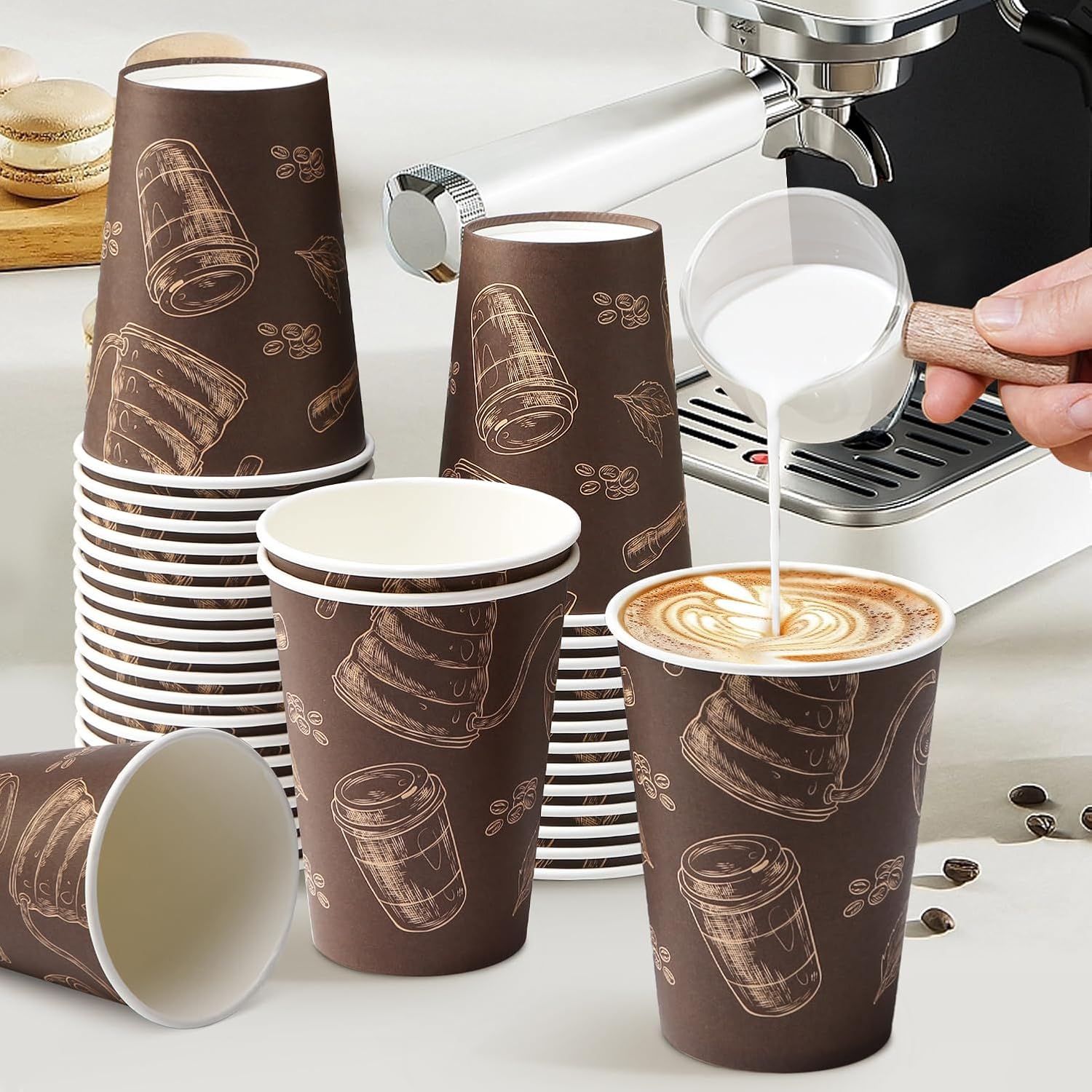 500 Pack 12 oz Coffee Cups, Paper Cups 12 oz Disposable Coffee Cups Thickened Paper Cups Bulk Hot/Cold Cup for Office, Home, Event