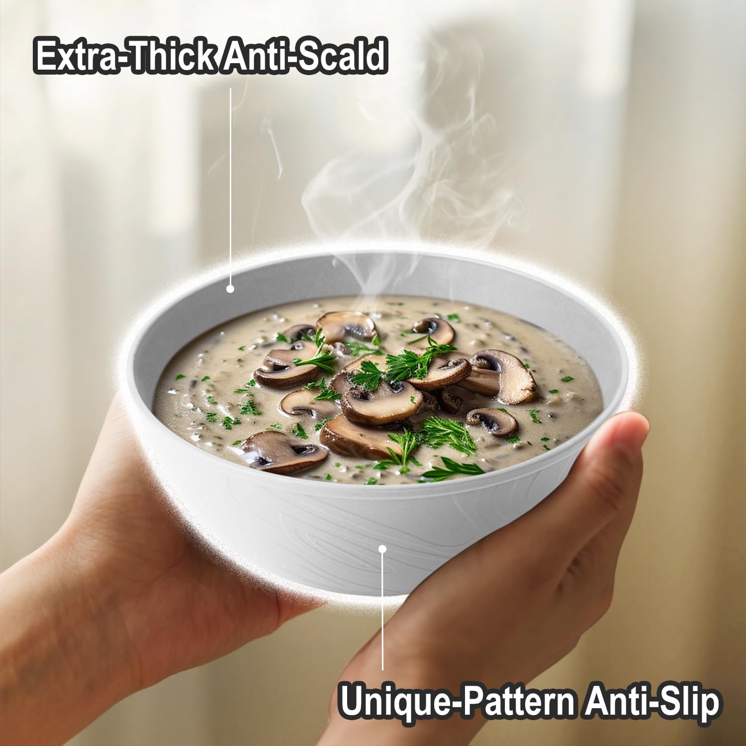 White Wheat Straw Bowls for Cereal and Salad,Alternative Plastic Bowls Set of 6,40oz Unbreakable Soup Bowls suitable for Kitchen,Party,Camping and R.V.