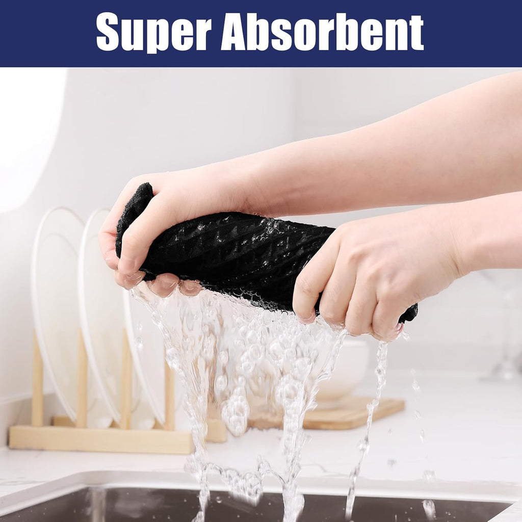 Homaxy Microfiber Waffle Weave Kitchen Towels, 16 x 28 Inch Ultra Absorbent and Solid Color Dish Towels, 6 Pack, Black